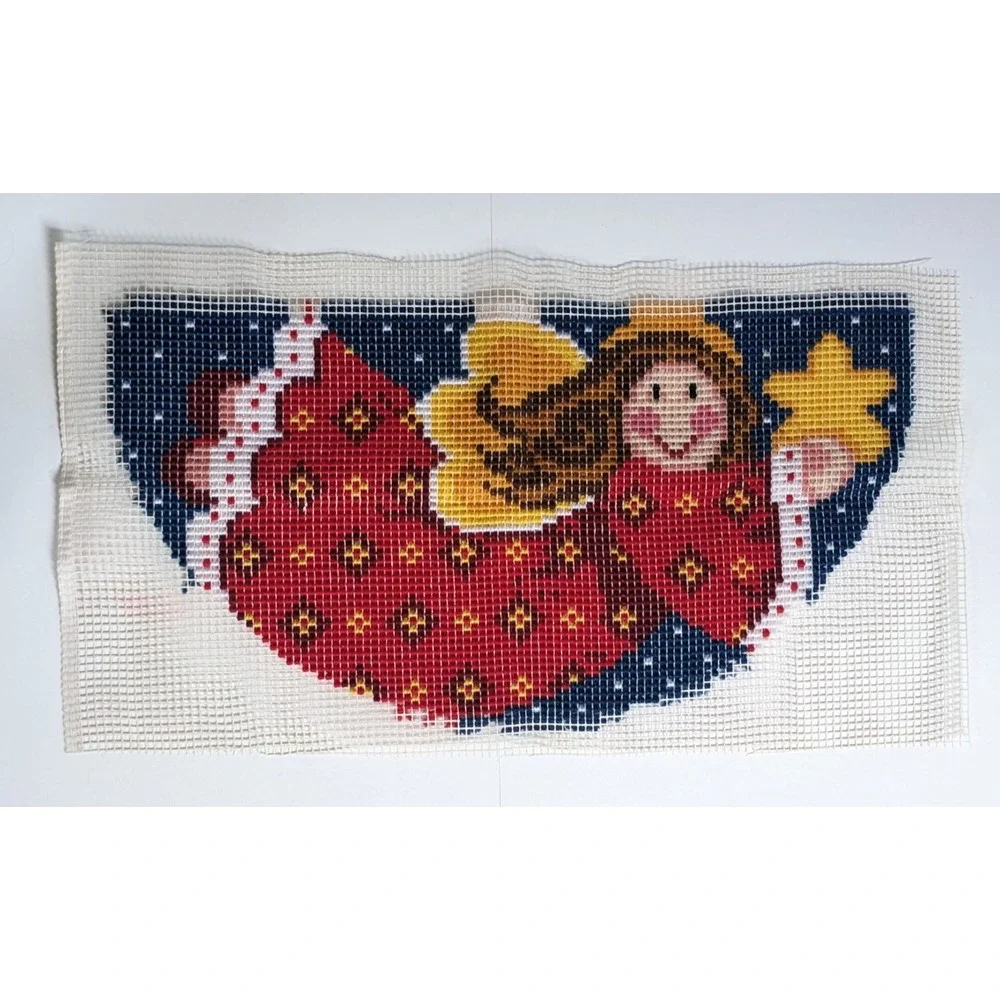 Vintage Finished Latch Hook‎ Rug Angel Star Christmas Wall Hanging Holiday Decor